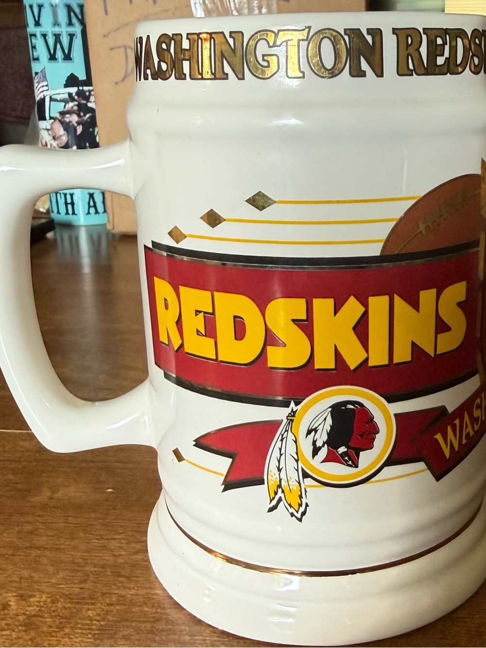 Washington Redskins White Ceramic Mug with Red and Gold Team Graphics